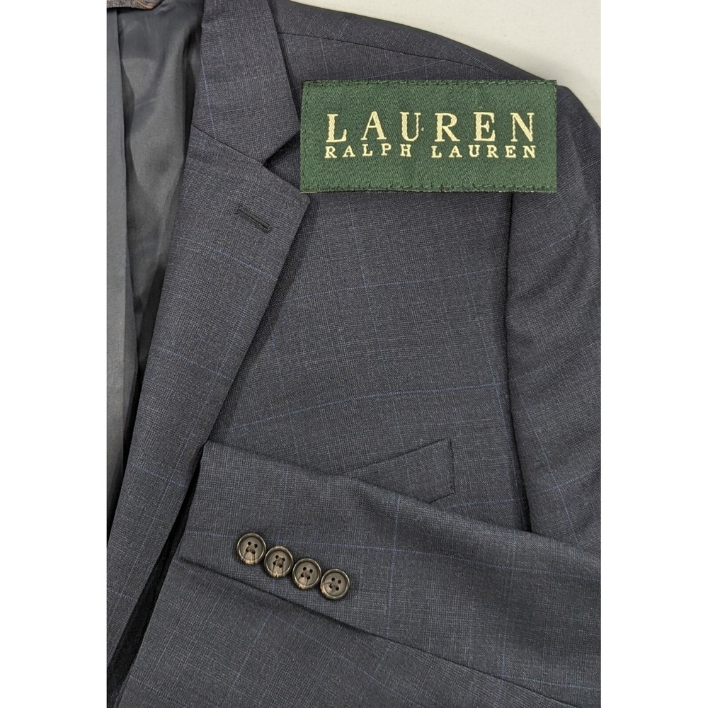 Ralph Lauren Wool Blazer Sport Coat Suit Jacket Dark Blue Windowpane 44R EUC